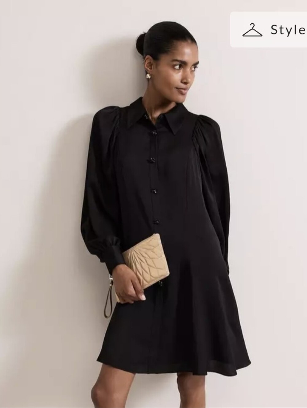 Classic Black Long-Sleeve Button-Down Dress
